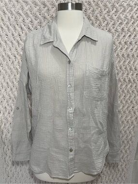 Be Cool Woman Tan/gray Button-Down Cotton Gauze Shirt  100% Cotton size S/M